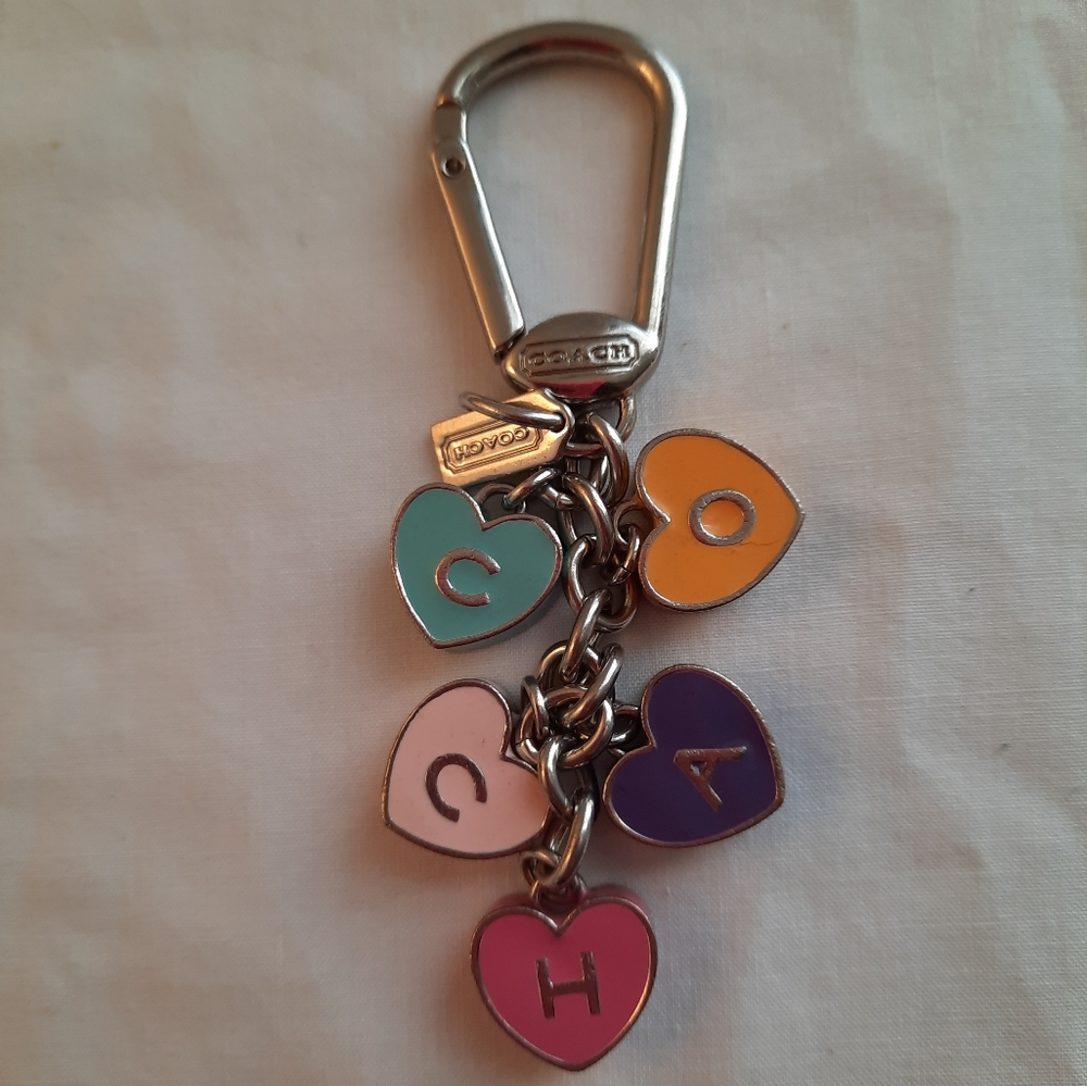 Coach multi-color hearts enamel and silver key fob chain